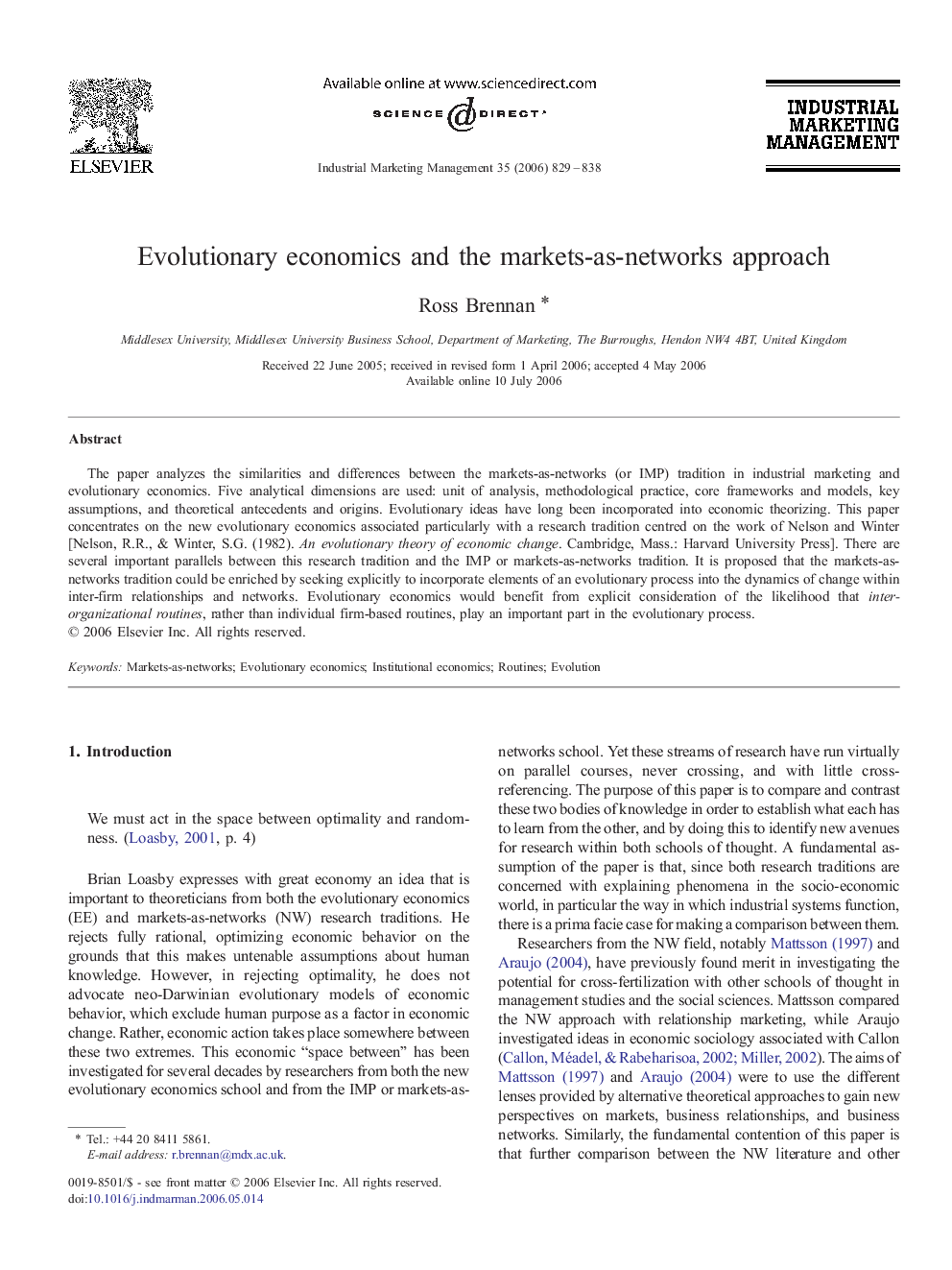 Evolutionary economics and the markets-as-networks approach