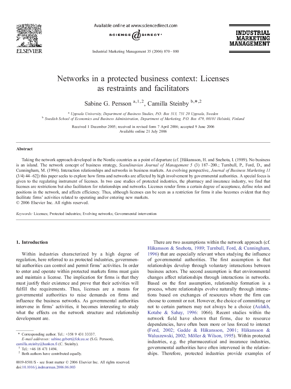 Networks in a protected business context: Licenses as restraints and facilitators