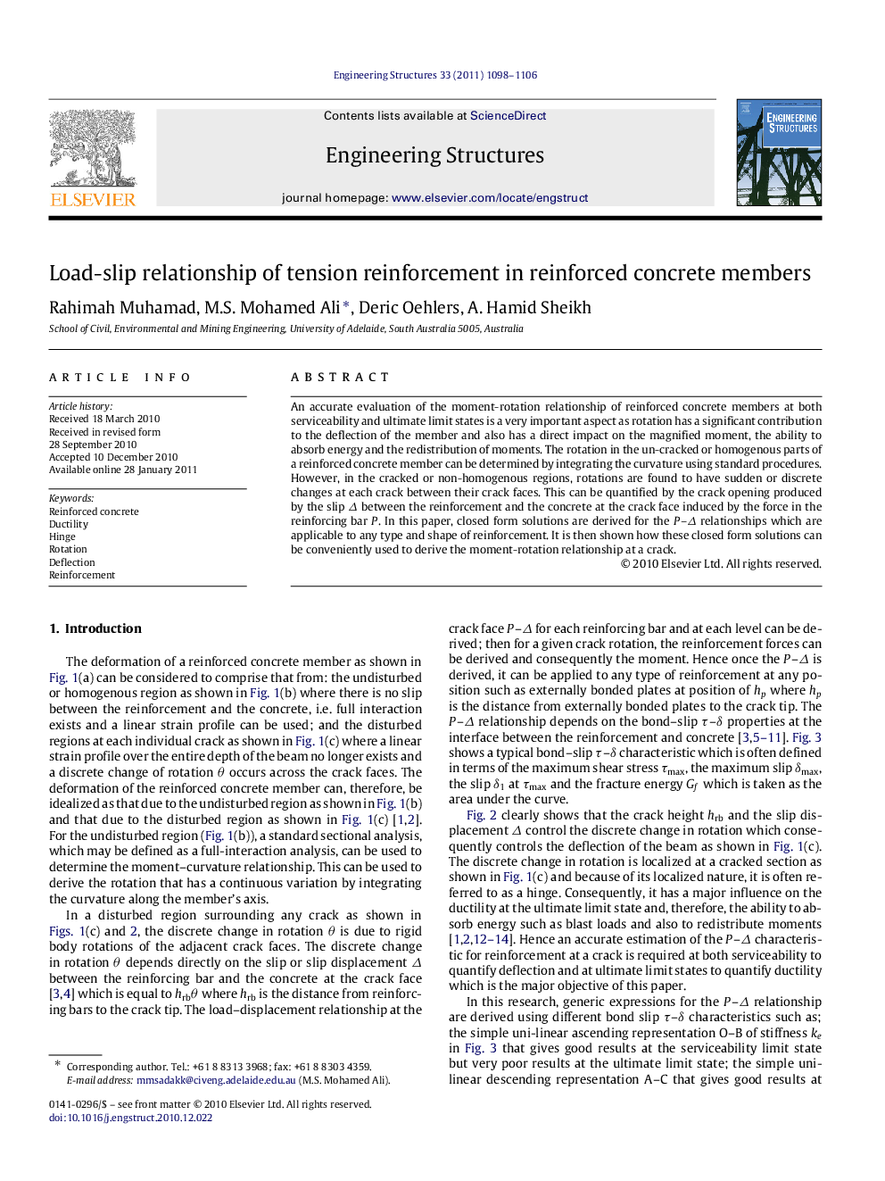 Load-slip relationship of tension reinforcement in reinforced concrete members