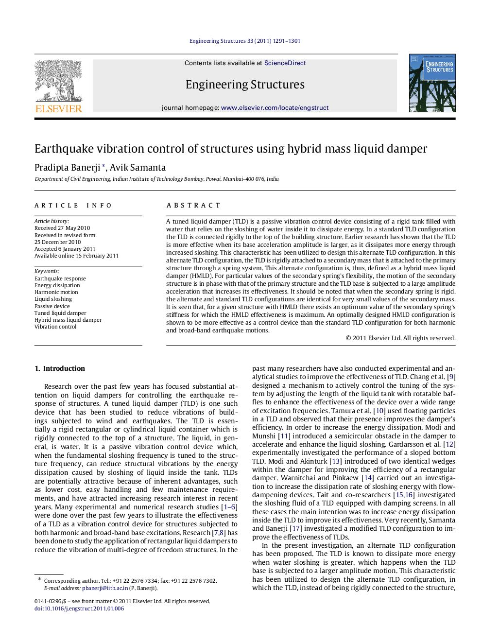 Earthquake vibration control of structures using hybrid mass liquid damper