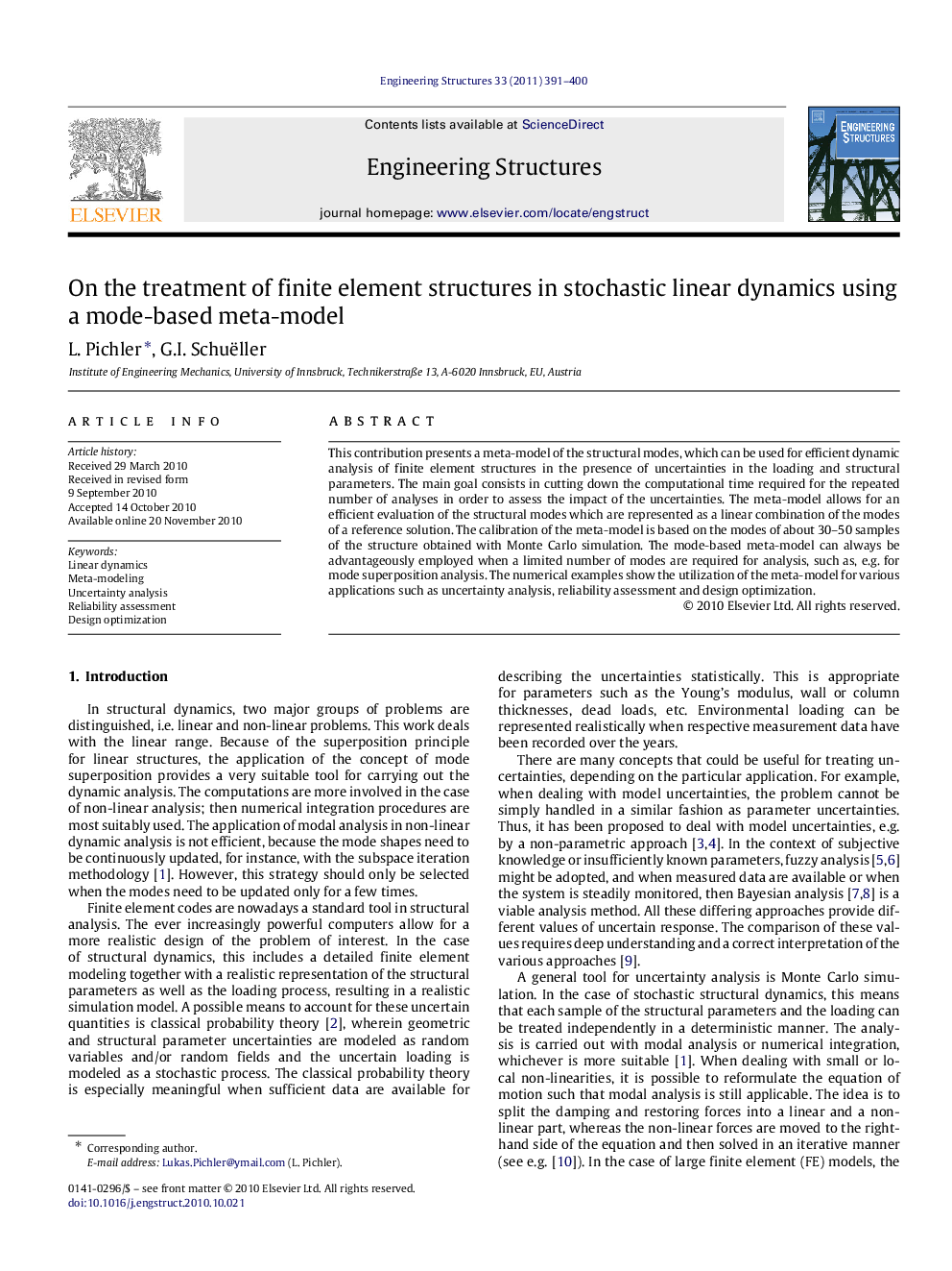 On the treatment of finite element structures in stochastic linear dynamics using a mode-based meta-model