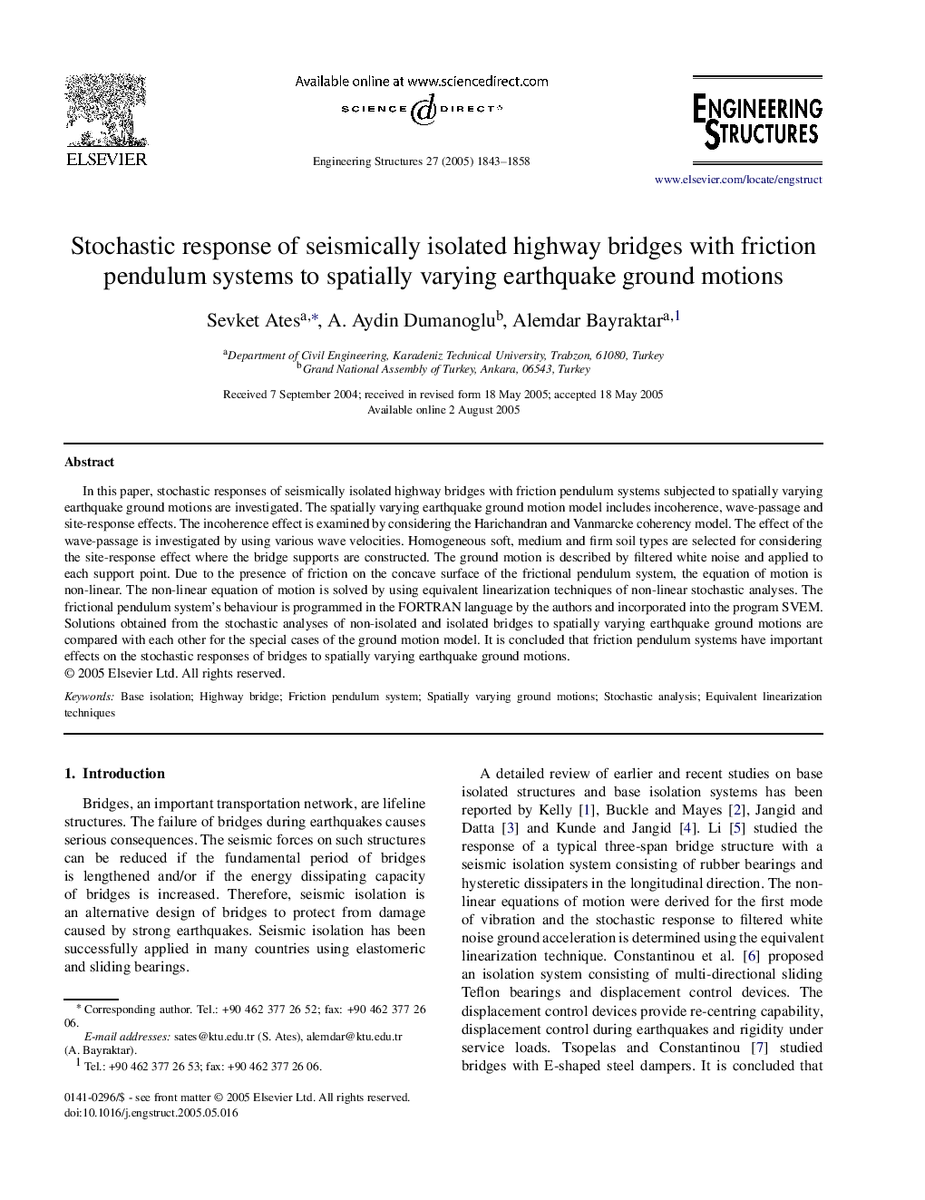 Stochastic response of seismically isolated highway bridges with friction pendulum systems to spatially varying earthquake ground motions