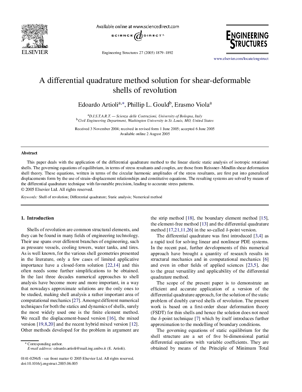 A differential quadrature method solution for shear-deformable shells of revolution