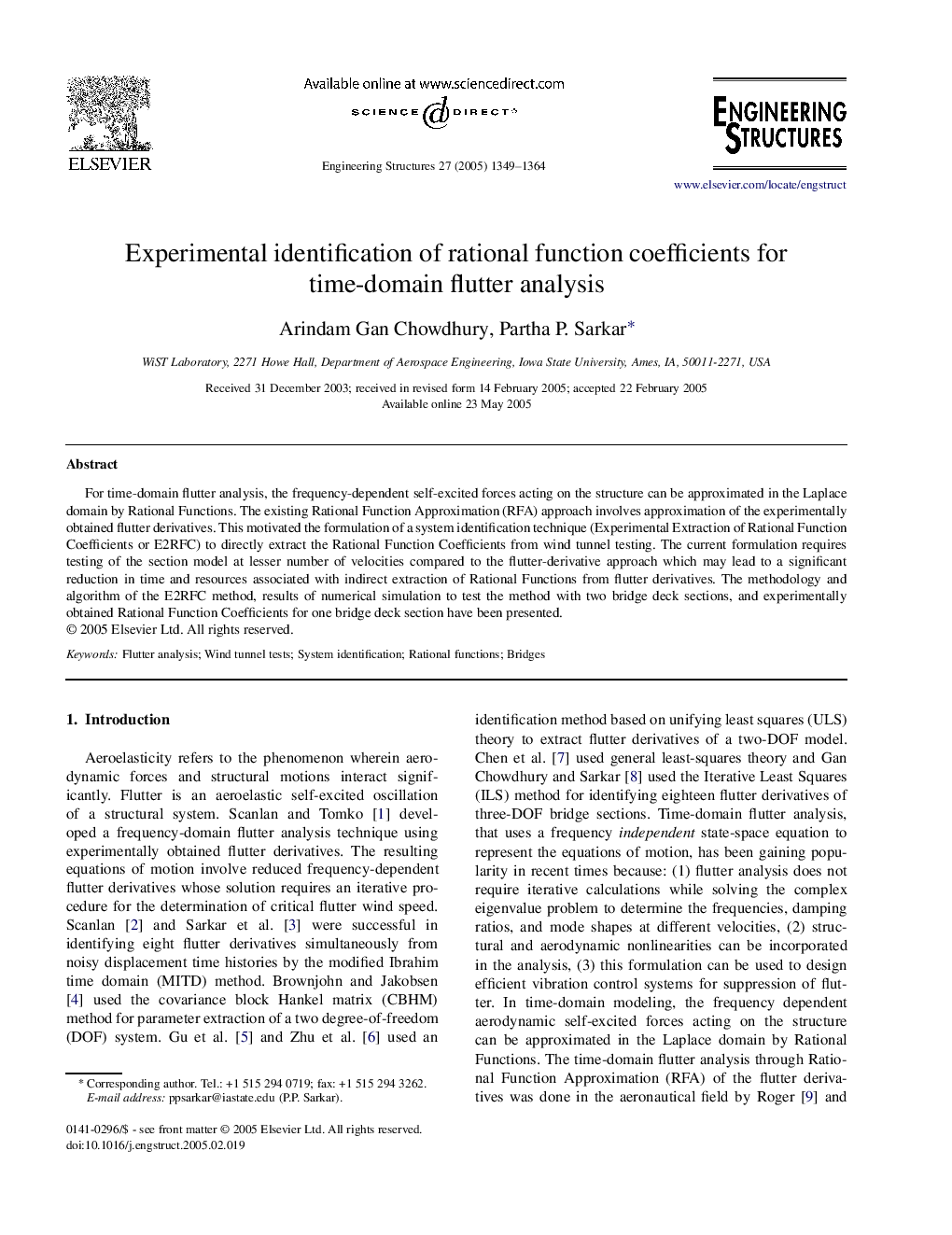 Experimental identification of rational function coefficients for time-domain flutter analysis