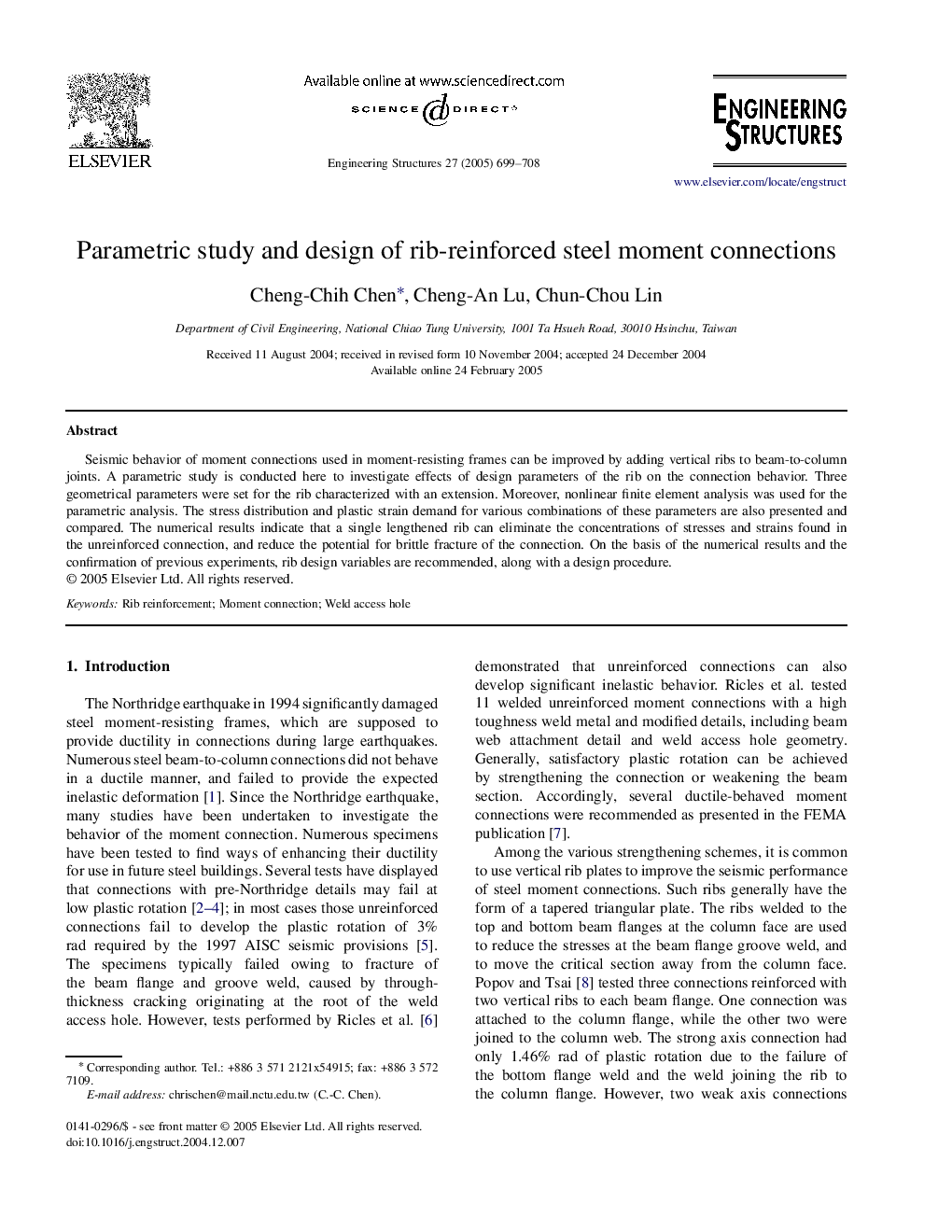 Parametric study and design of rib-reinforced steel moment connections