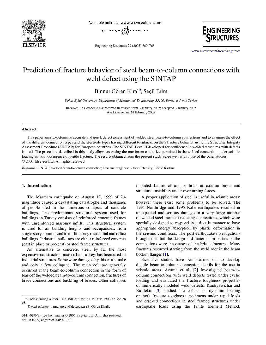 Prediction of fracture behavior of steel beam-to-column connections with weld defect using the SINTAP