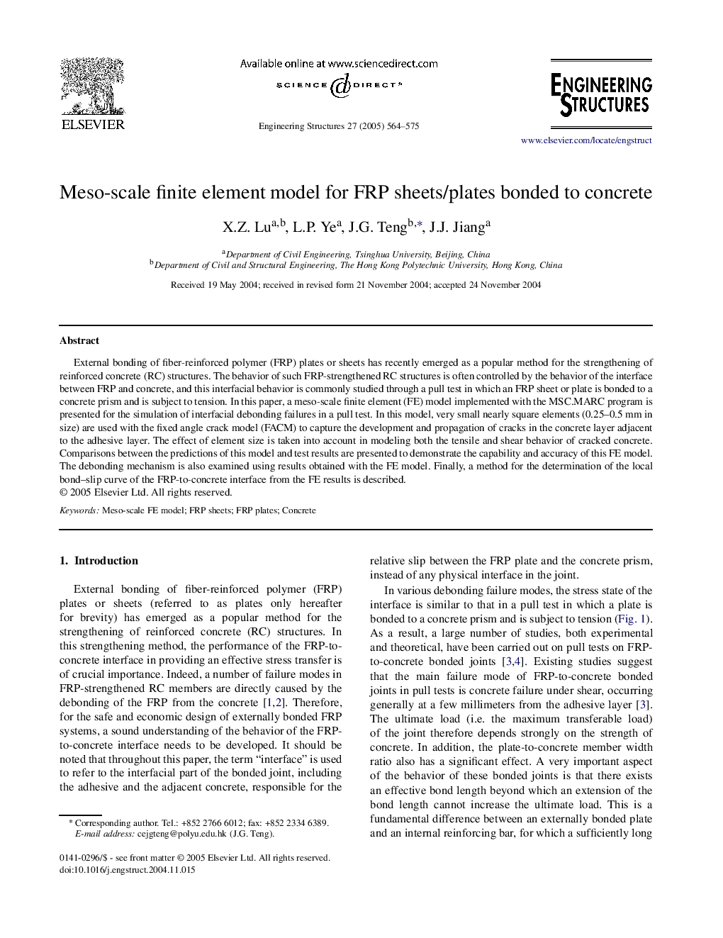 Meso-scale finite element model for FRP sheets/plates bonded to concrete