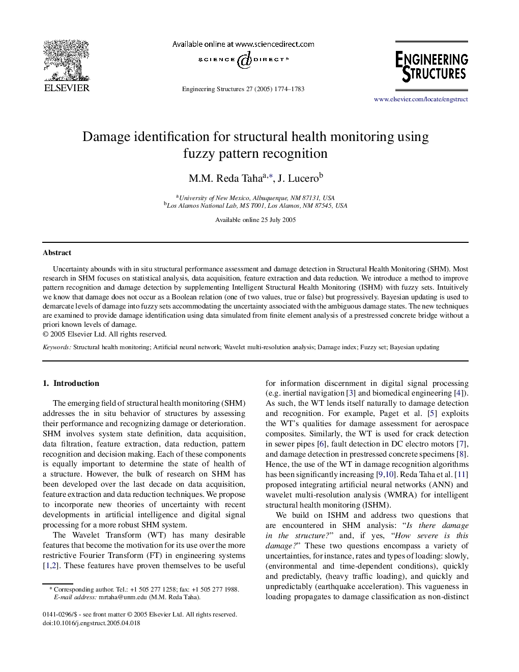 Damage identification for structural health monitoring using fuzzy pattern recognition