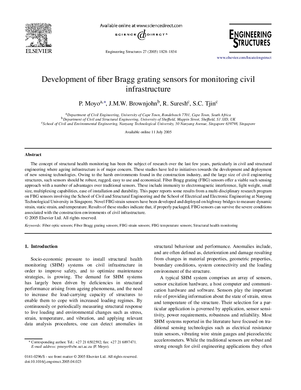 Development of fiber Bragg grating sensors for monitoring civil infrastructure