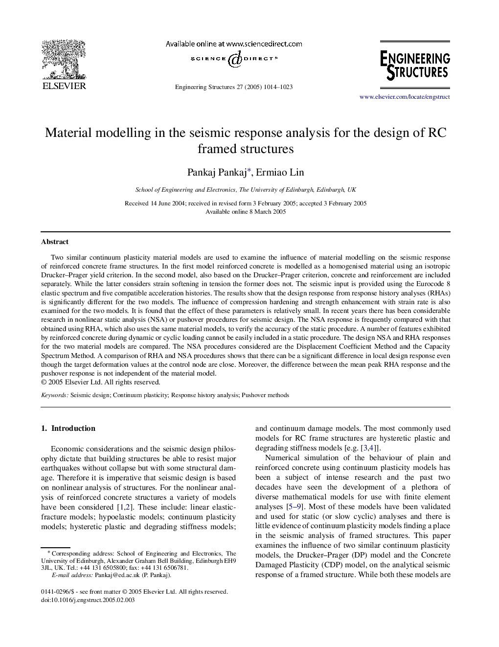 Material modelling in the seismic response analysis for the design of RC framed structures