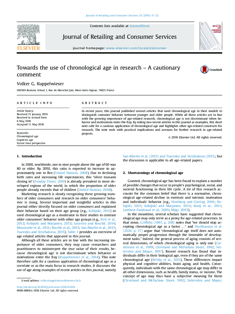 Towards the use of chronological age in research – A cautionary comment