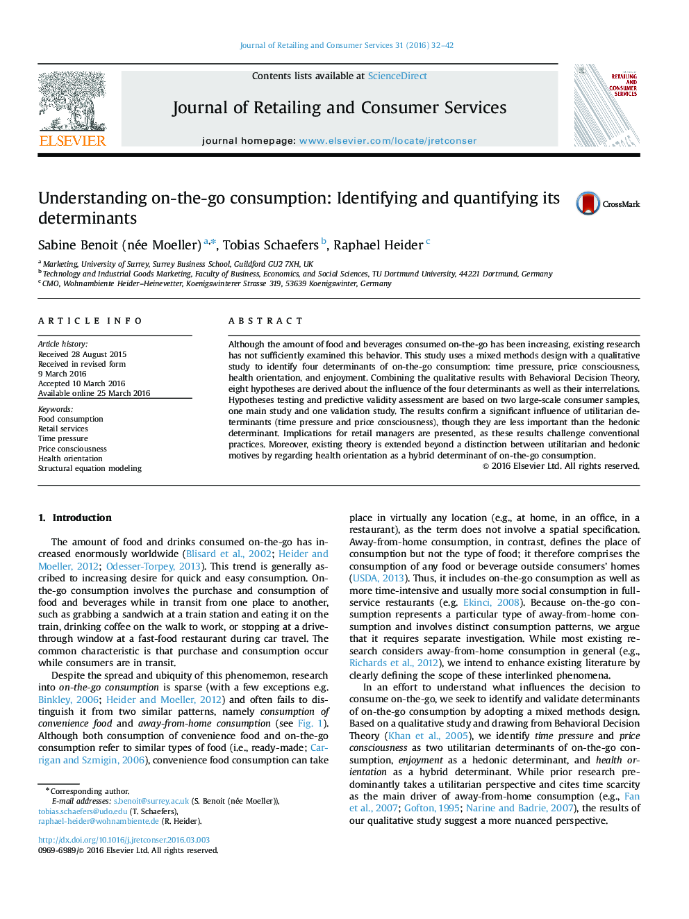 Understanding on-the-go consumption: Identifying and quantifying its determinants