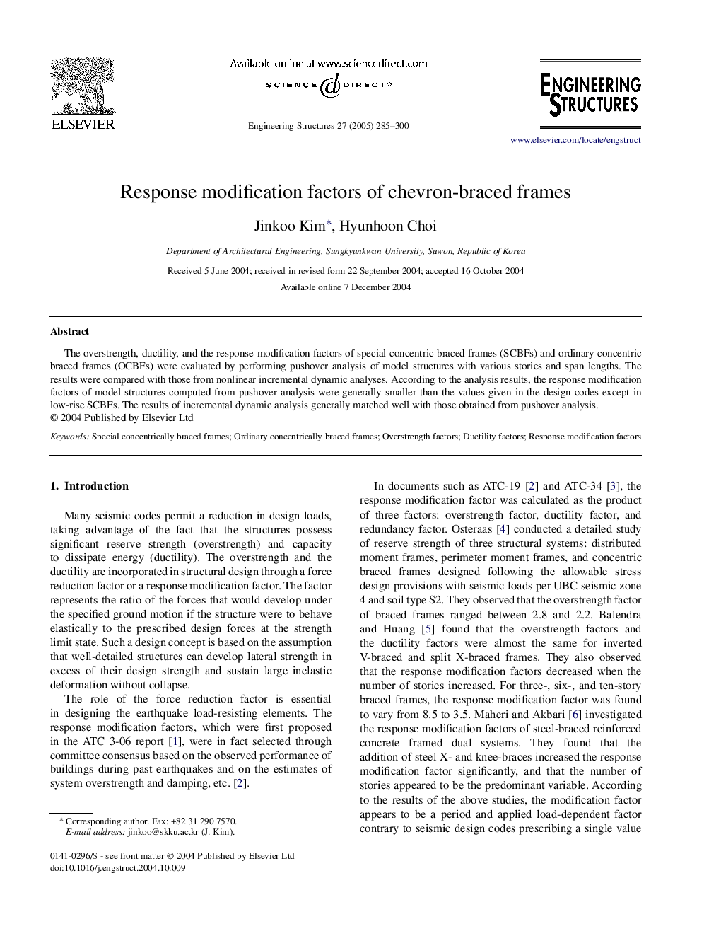 Response modification factors of chevron-braced frames