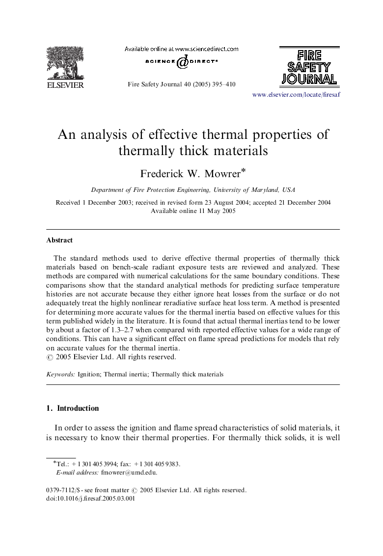 An analysis of effective thermal properties of thermally thick materials