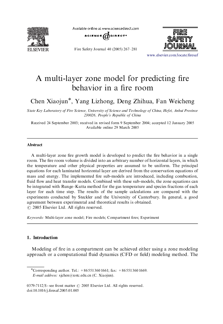 A multi-layer zone model for predicting fire behavior in a fire room