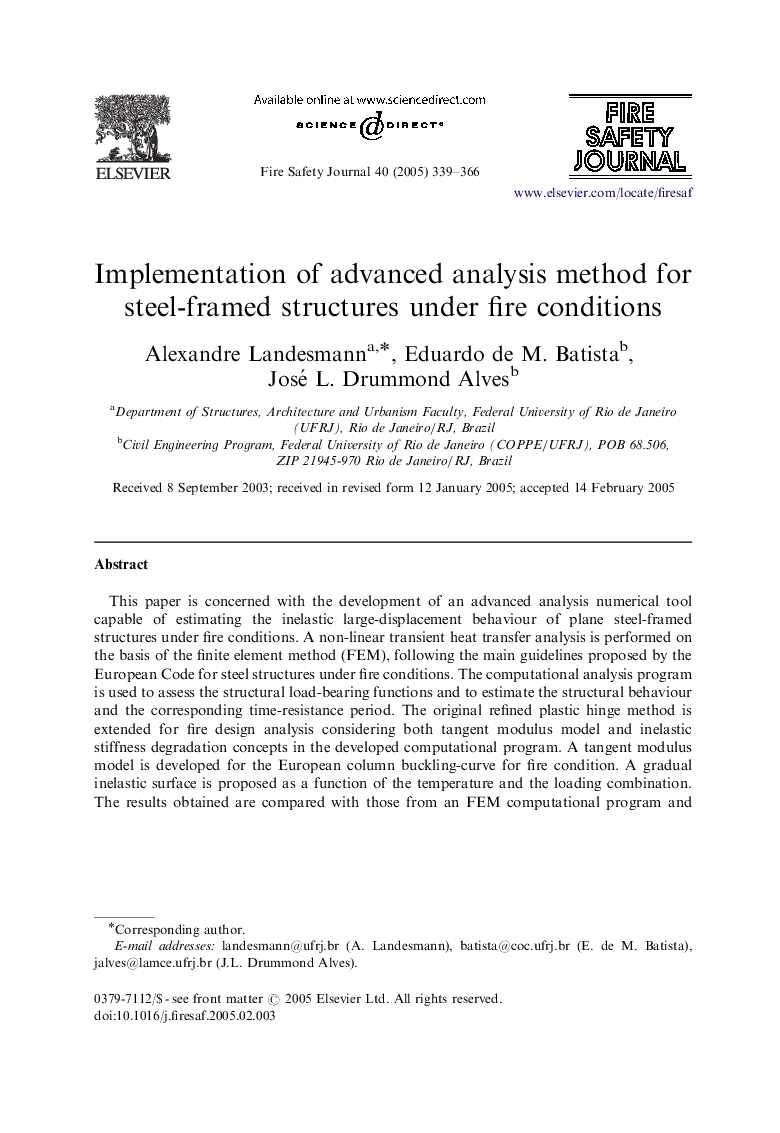 Implementation of advanced analysis method for steel-framed structures under fire conditions