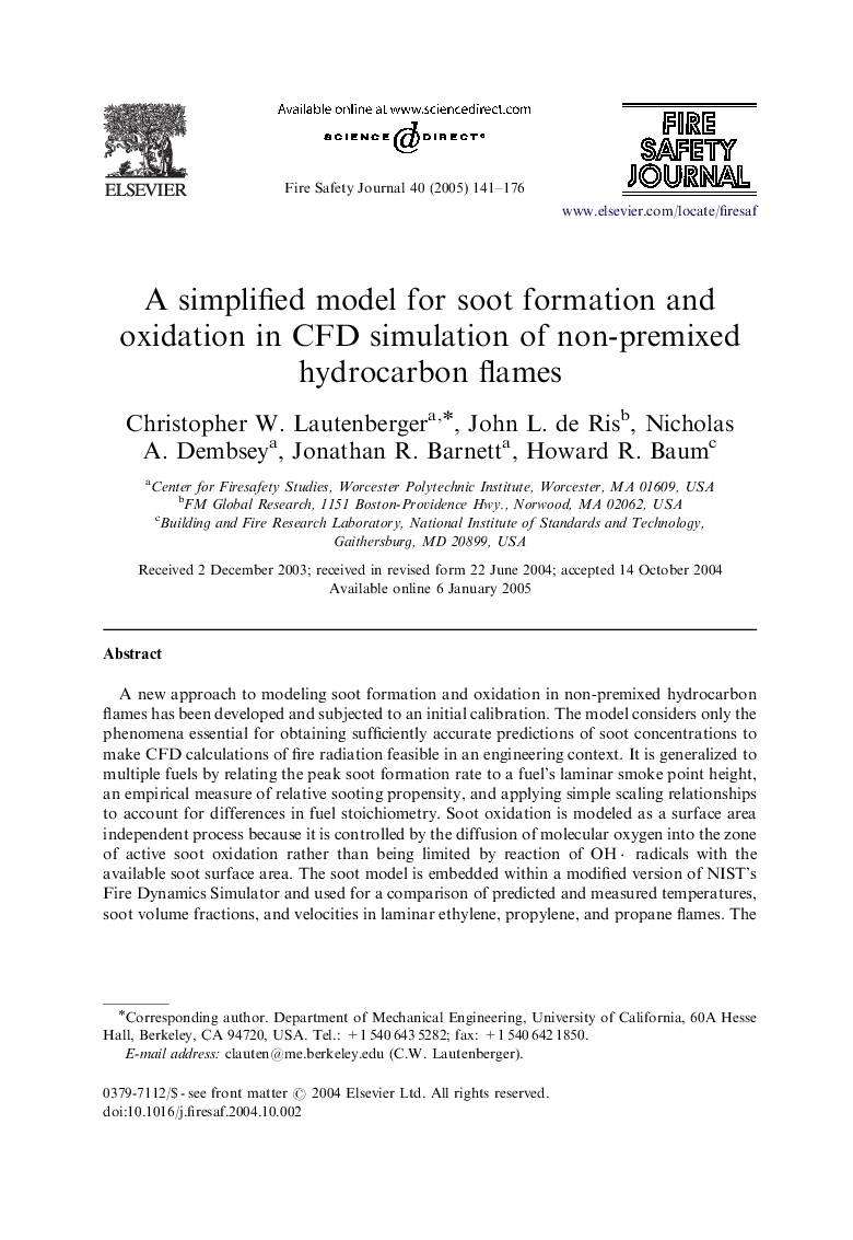 A simplified model for soot formation and oxidation in CFD simulation of non-premixed hydrocarbon flames