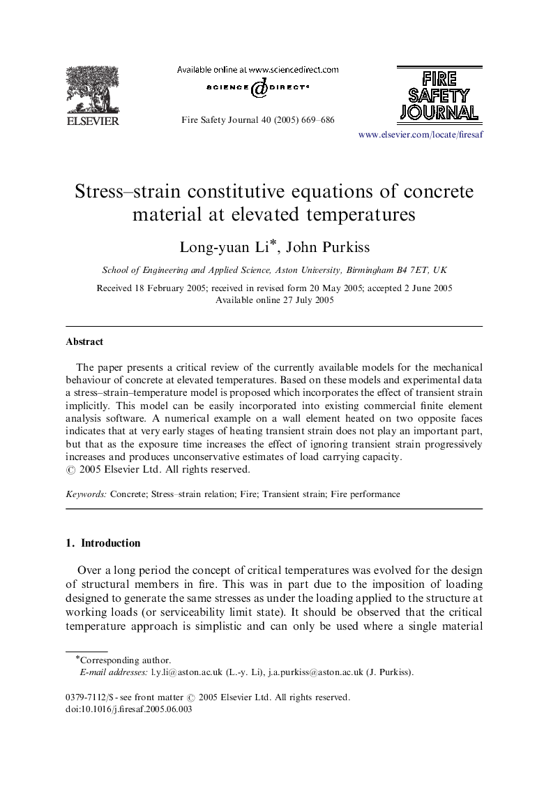 Stress-strain constitutive equations of concrete material at elevated temperatures