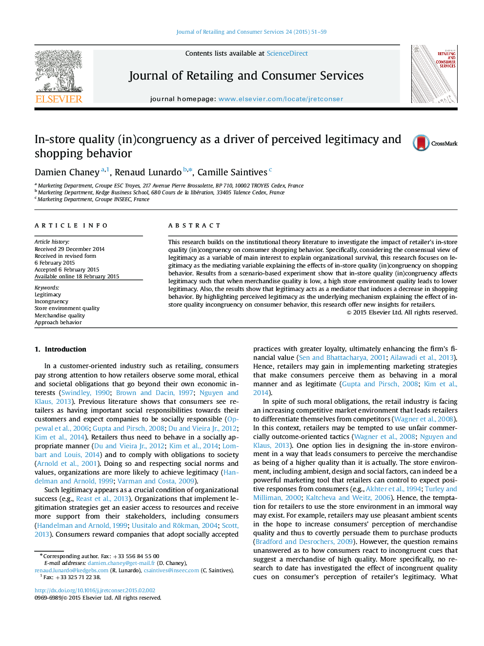 In-store quality (in)congruency as a driver of perceived legitimacy and shopping behavior