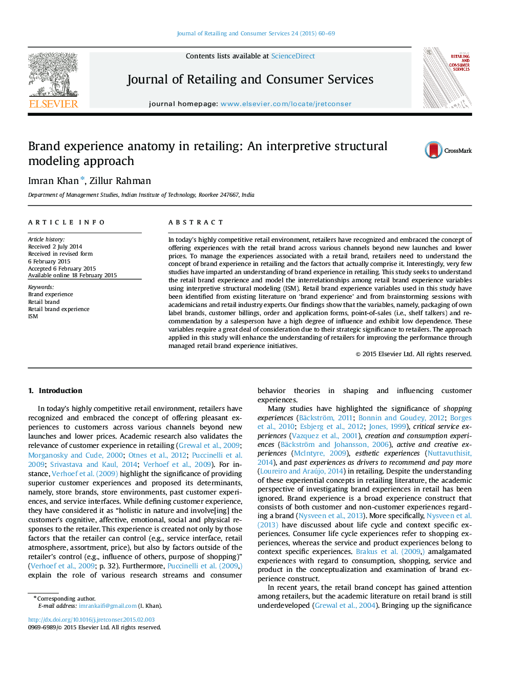 Brand experience anatomy in retailing: An interpretive structural modeling approach