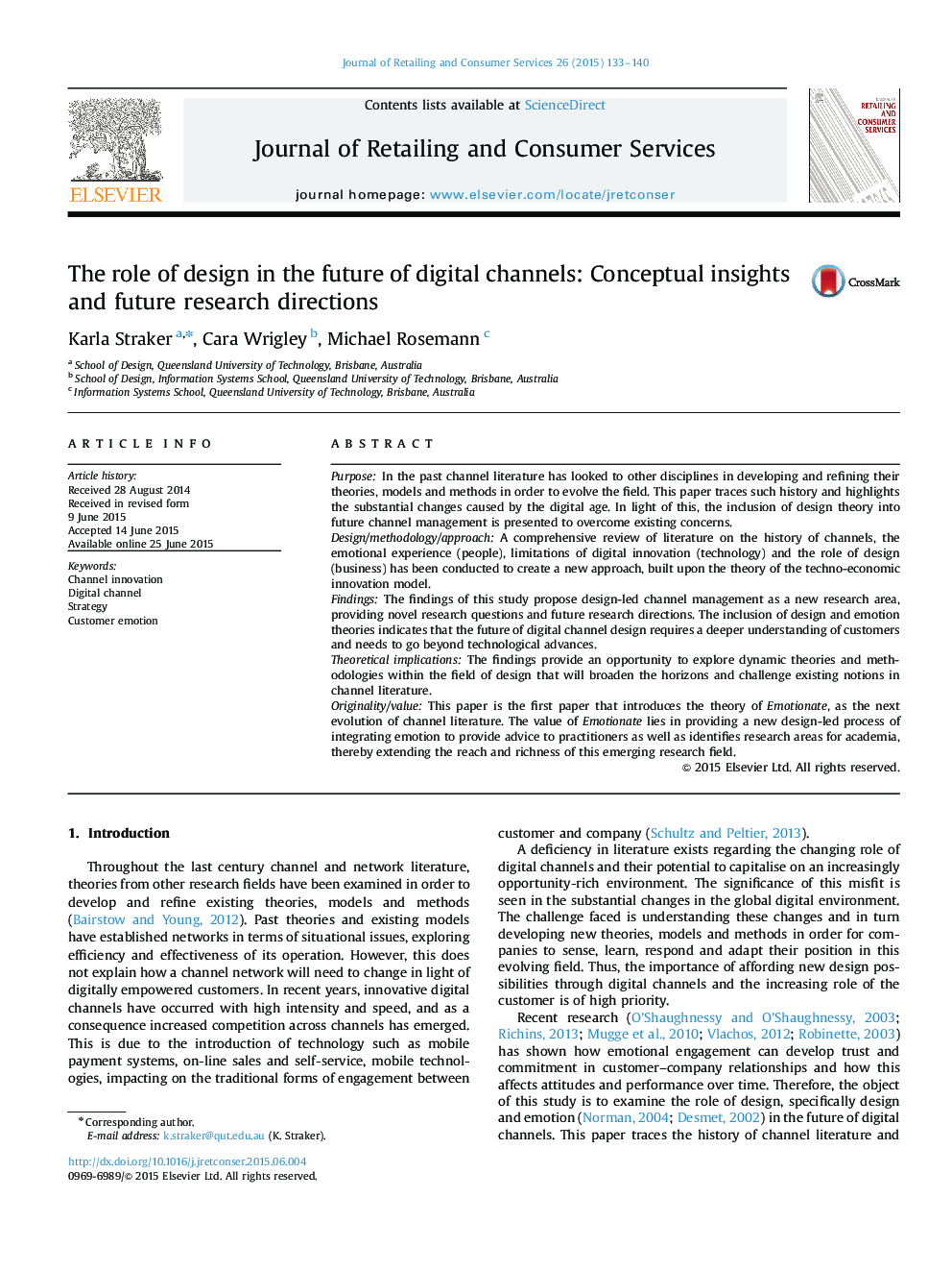The role of design in the future of digital channels: Conceptual insights and future research directions