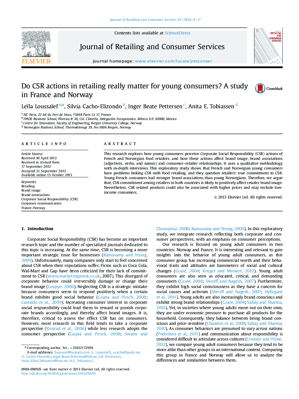 Do CSR actions in retailing really matter for young consumers? A study in France and Norway