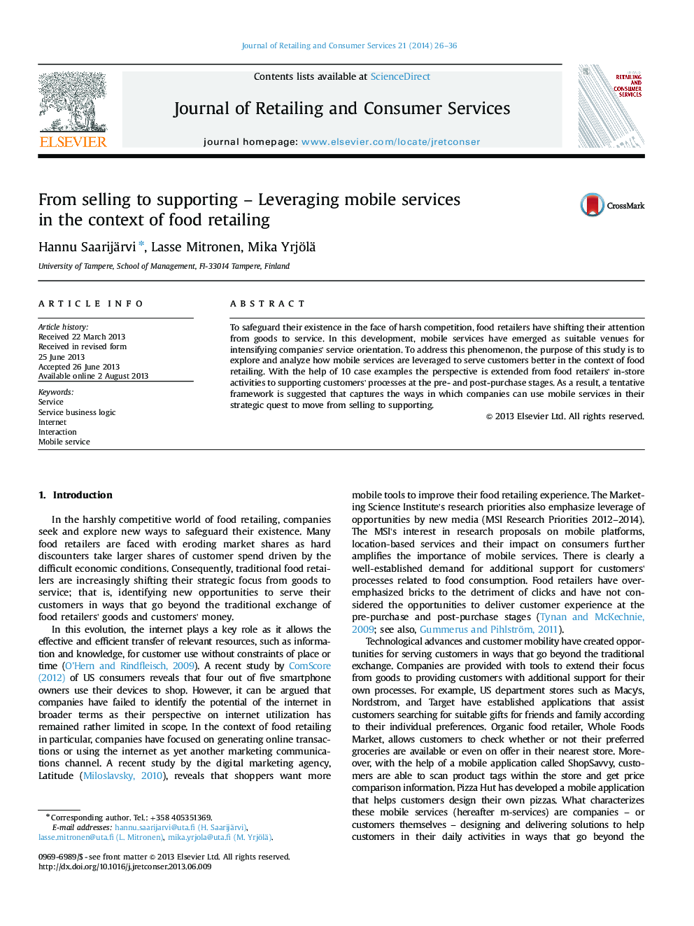 From selling to supporting – Leveraging mobile services in the context of food retailing