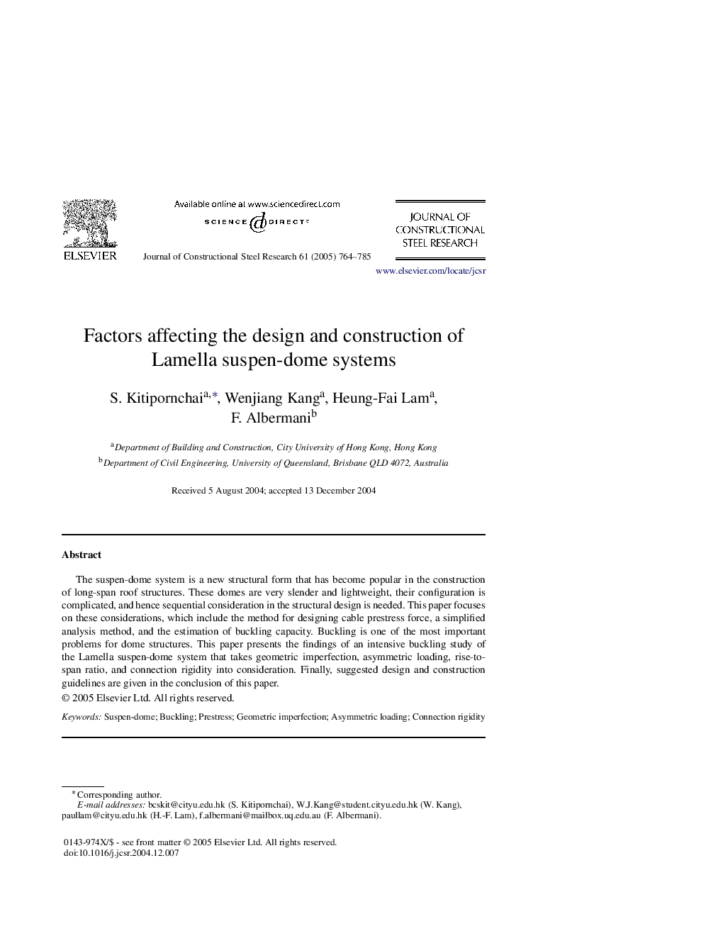 Factors affecting the design and construction of Lamella suspen-dome systems