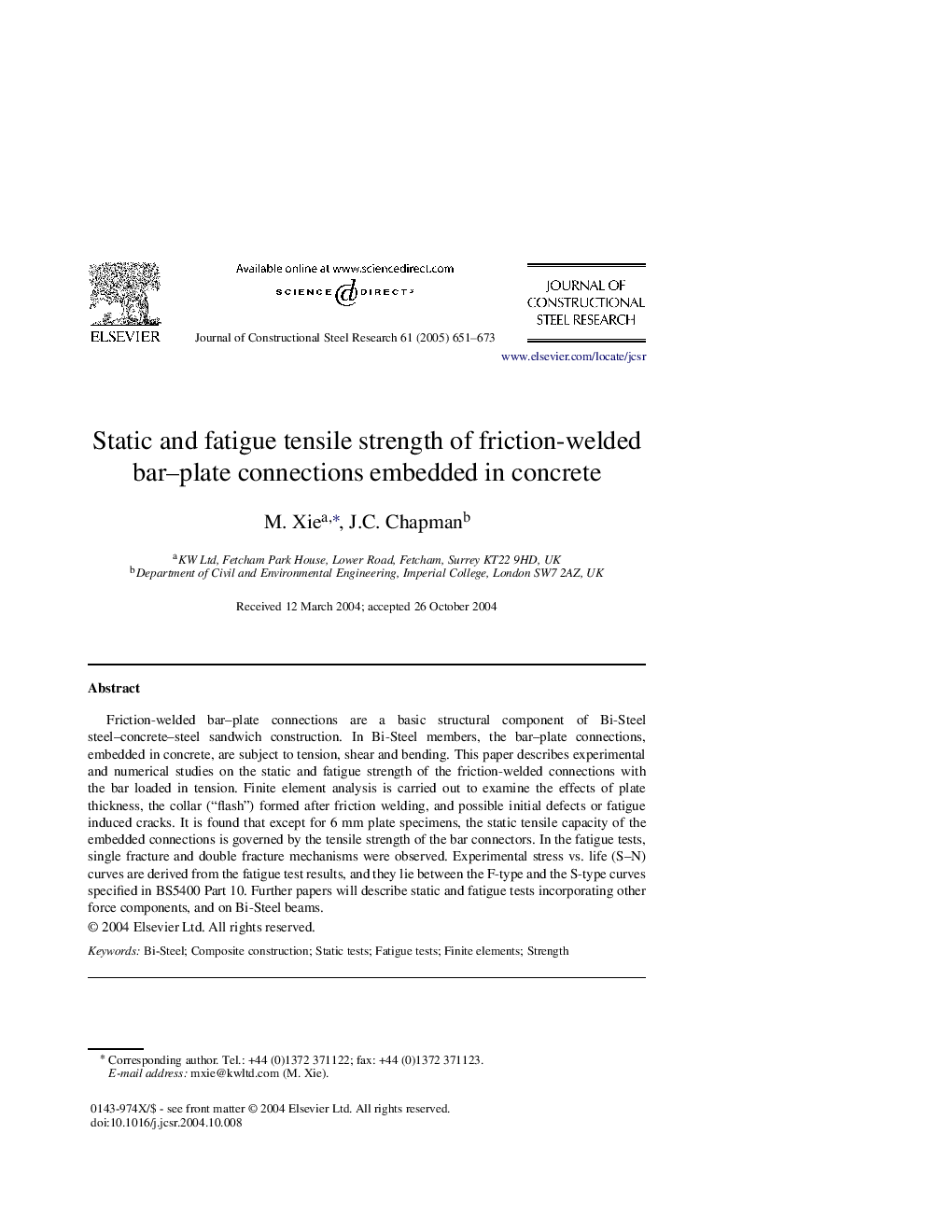 Static and fatigue tensile strength of friction-welded bar-plate connections embedded in concrete