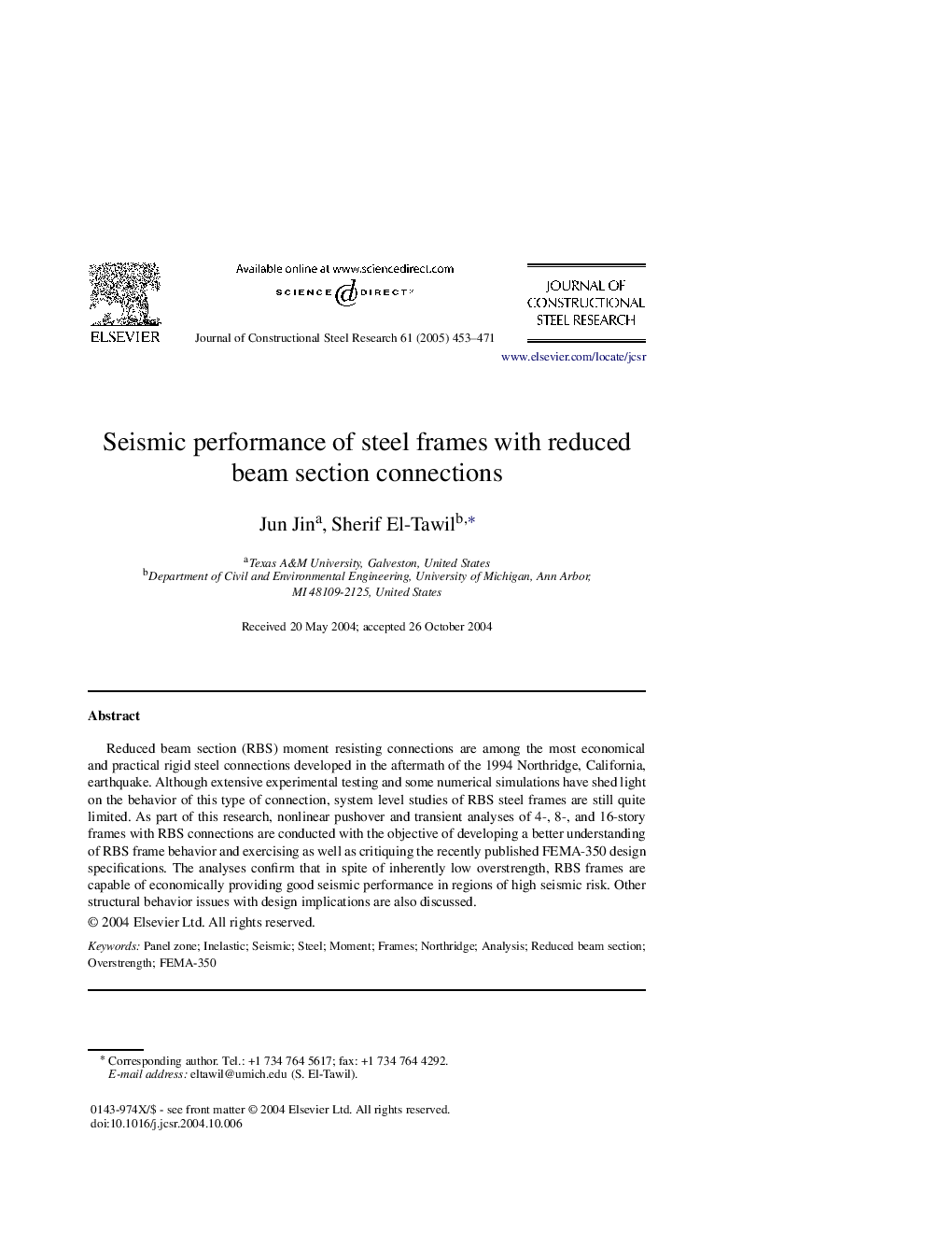 Seismic performance of steel frames with reduced beam section connections