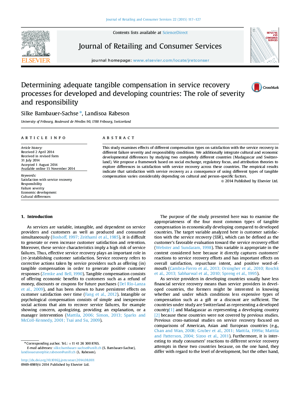 Determining adequate tangible compensation in service recovery processes for developed and developing countries: The role of severity and responsibility