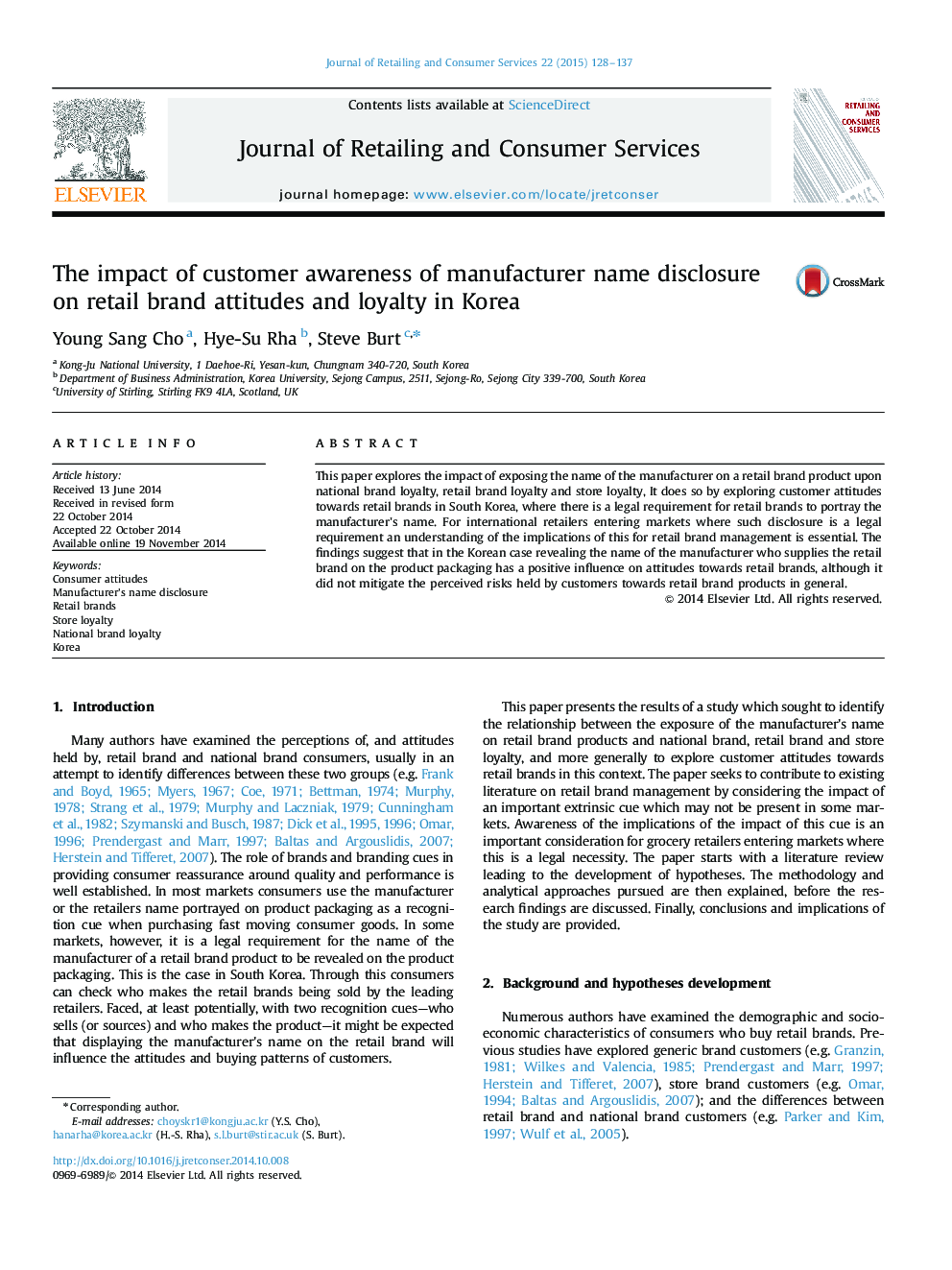 The impact of customer awareness of manufacturer name disclosure on retail brand attitudes and loyalty in Korea