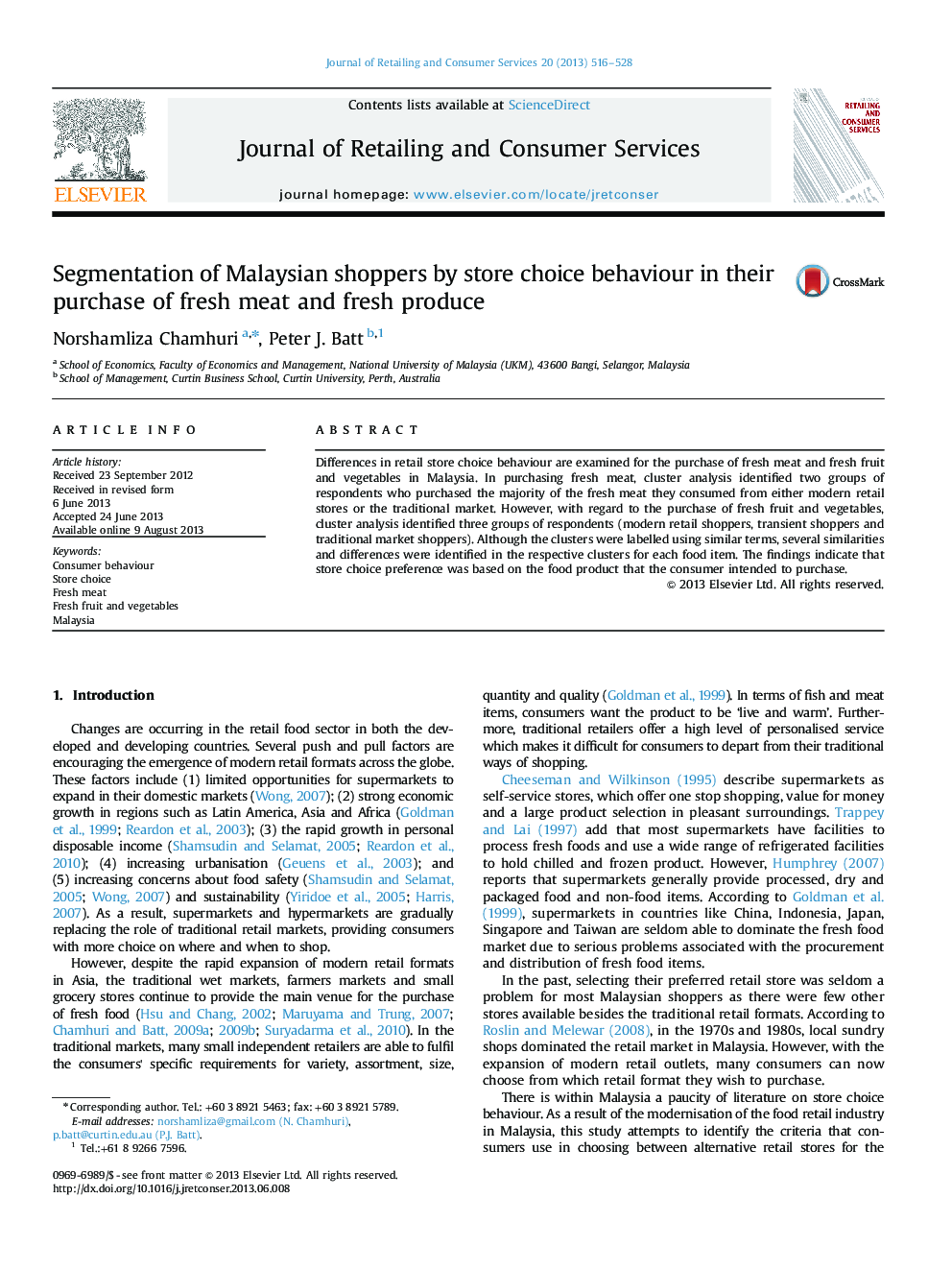 Segmentation of Malaysian shoppers by store choice behaviour in their purchase of fresh meat and fresh produce