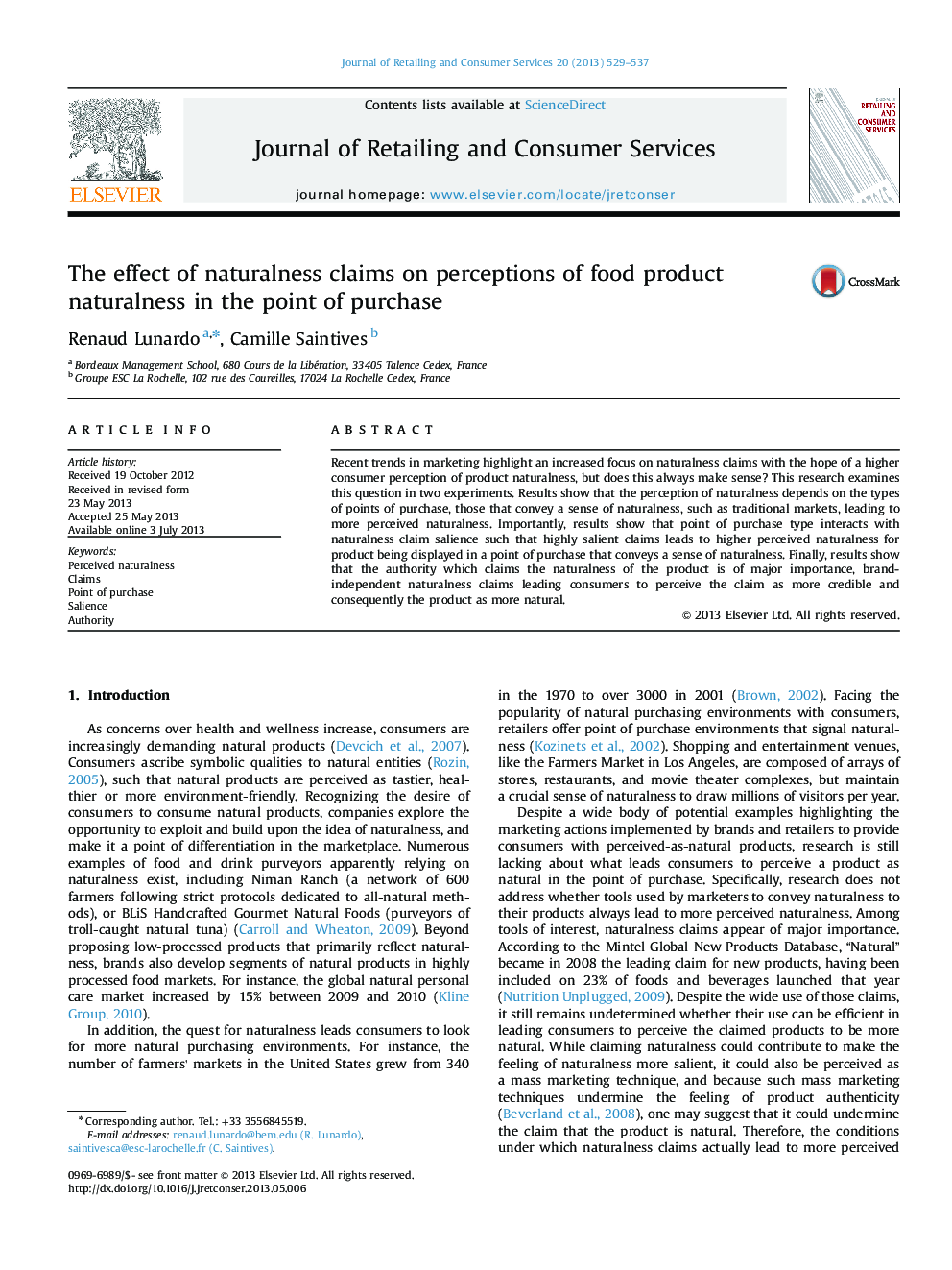 The effect of naturalness claims on perceptions of food product naturalness in the point of purchase