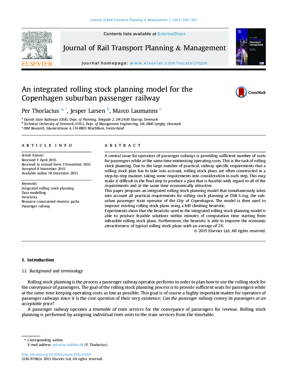 An integrated rolling stock planning model for the Copenhagen suburban passenger railway