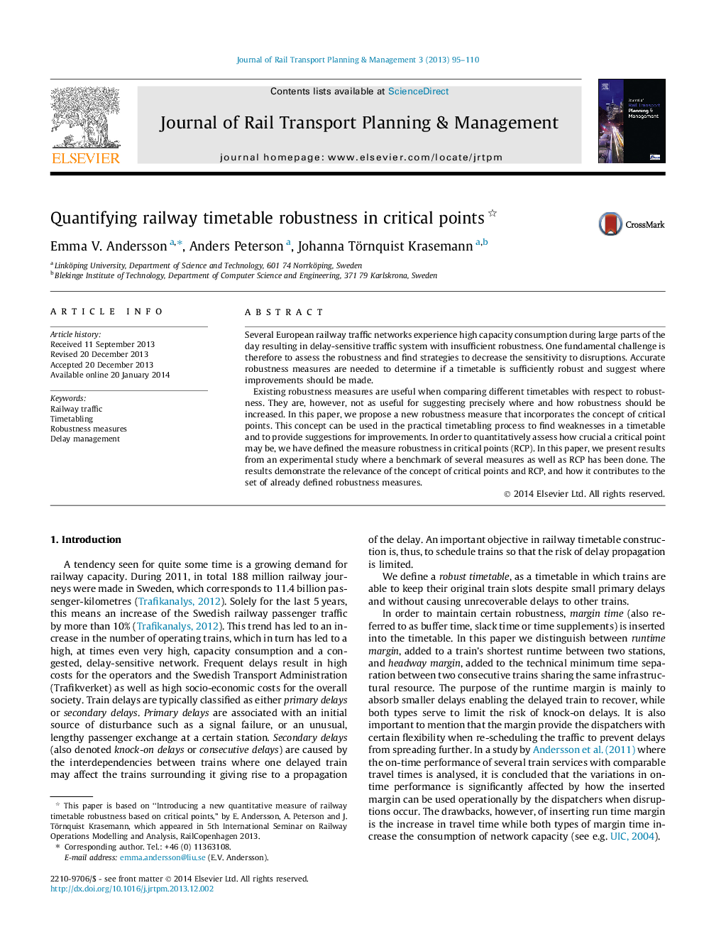 Quantifying railway timetable robustness in critical points