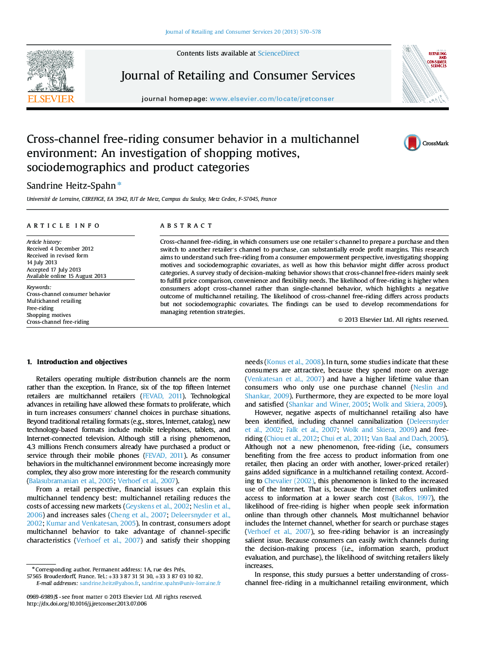 Cross-channel free-riding consumer behavior in a multichannel environment: An investigation of shopping motives, sociodemographics and product categories