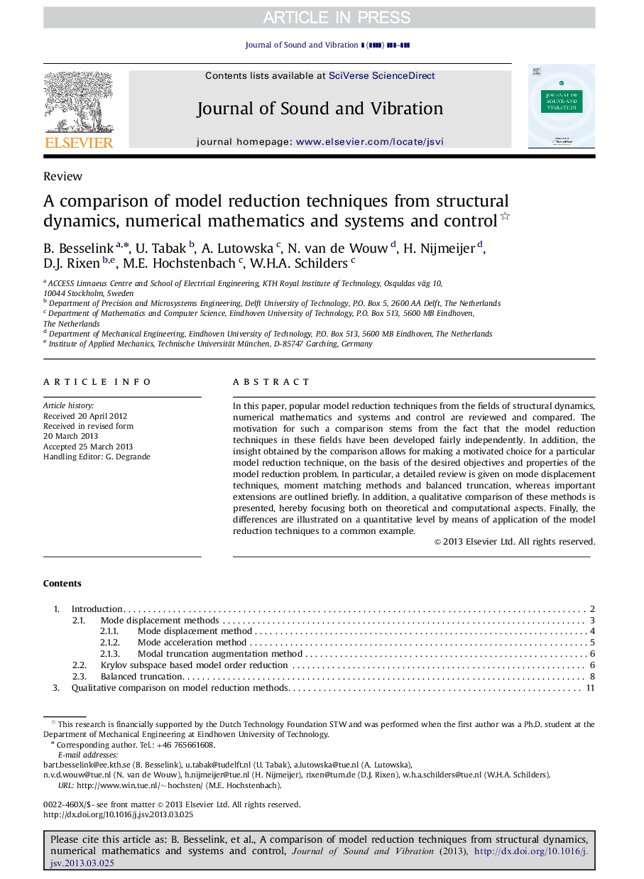 A comparison of model reduction techniques from structural dynamics, numerical mathematics and systems and control