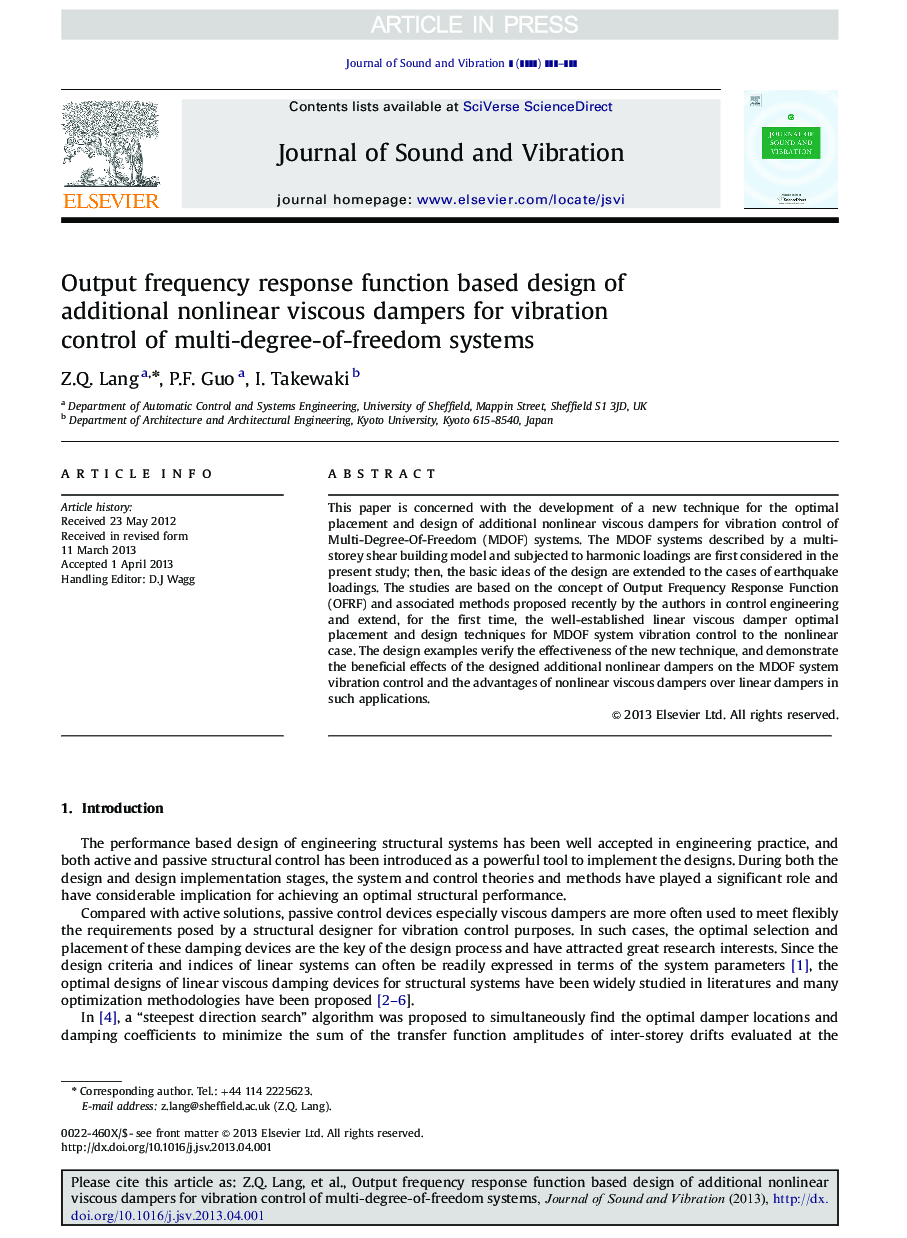Output frequency response function based design of additional nonlinear viscous dampers for vibration control of multi-degree-of-freedom systems