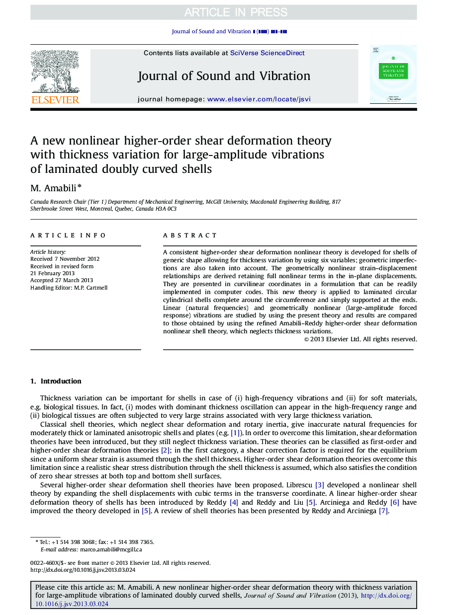 A new nonlinear higher-order shear deformation theory with thickness variation for large-amplitude vibrations of laminated doubly curved shells