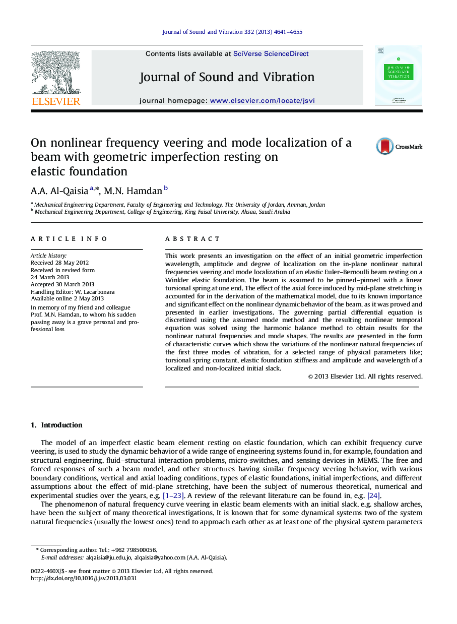 On nonlinear frequency veering and mode localization of a beam with geometric imperfection resting on elastic foundation