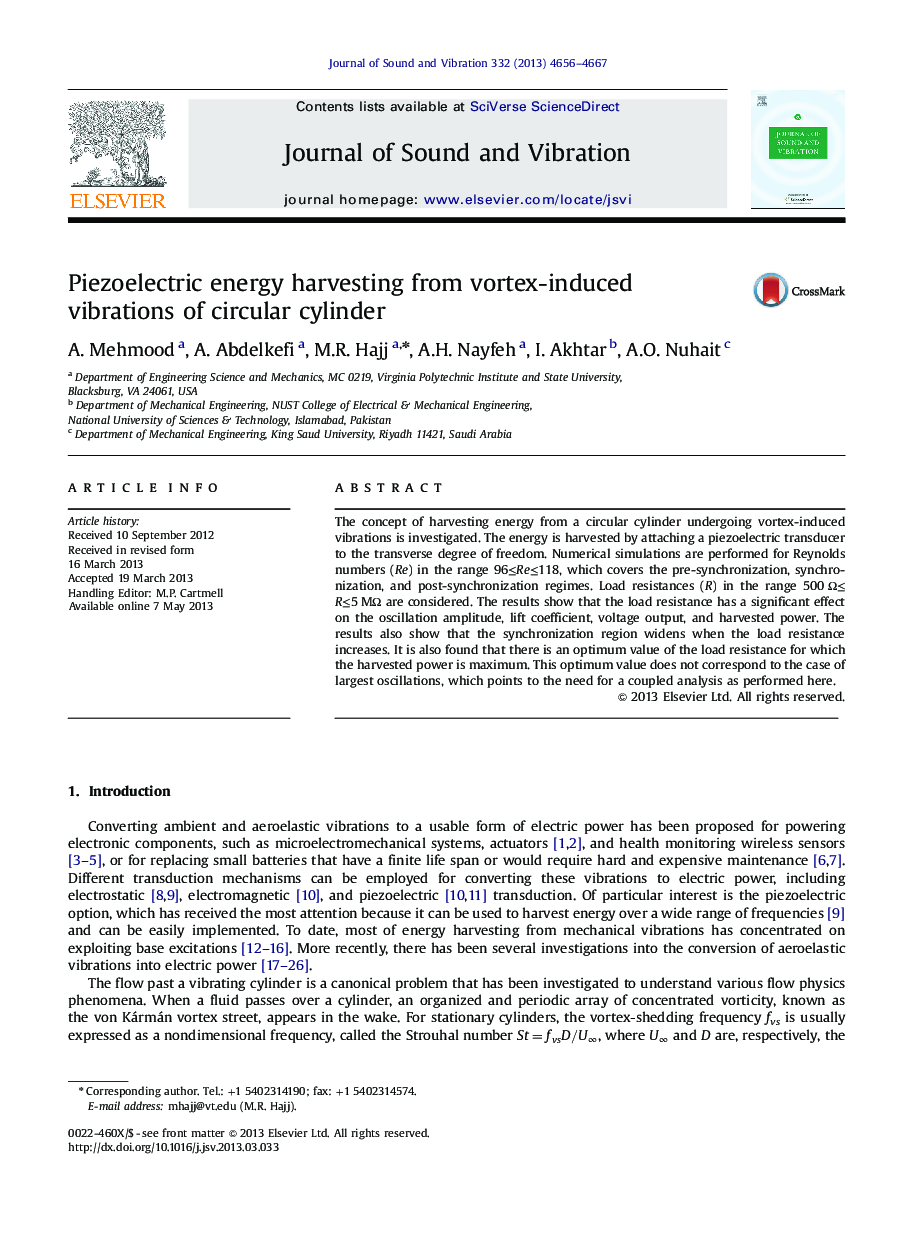 Piezoelectric energy harvesting from vortex-induced vibrations of circular cylinder