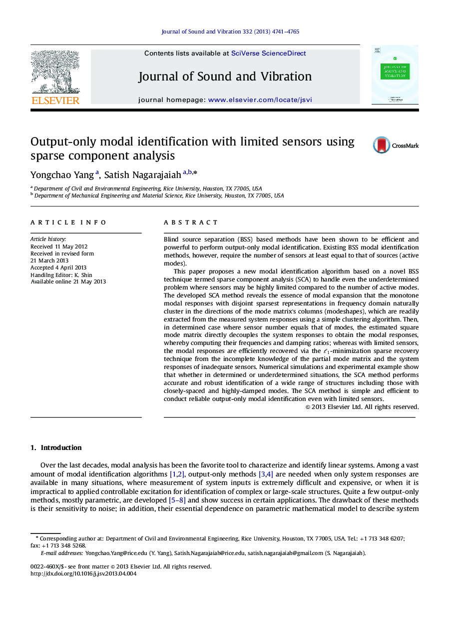 Output-only modal identification with limited sensors using sparse component analysis