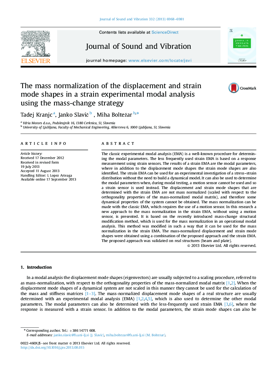 The mass normalization of the displacement and strain mode shapes in a strain experimental modal analysis using the mass-change strategy