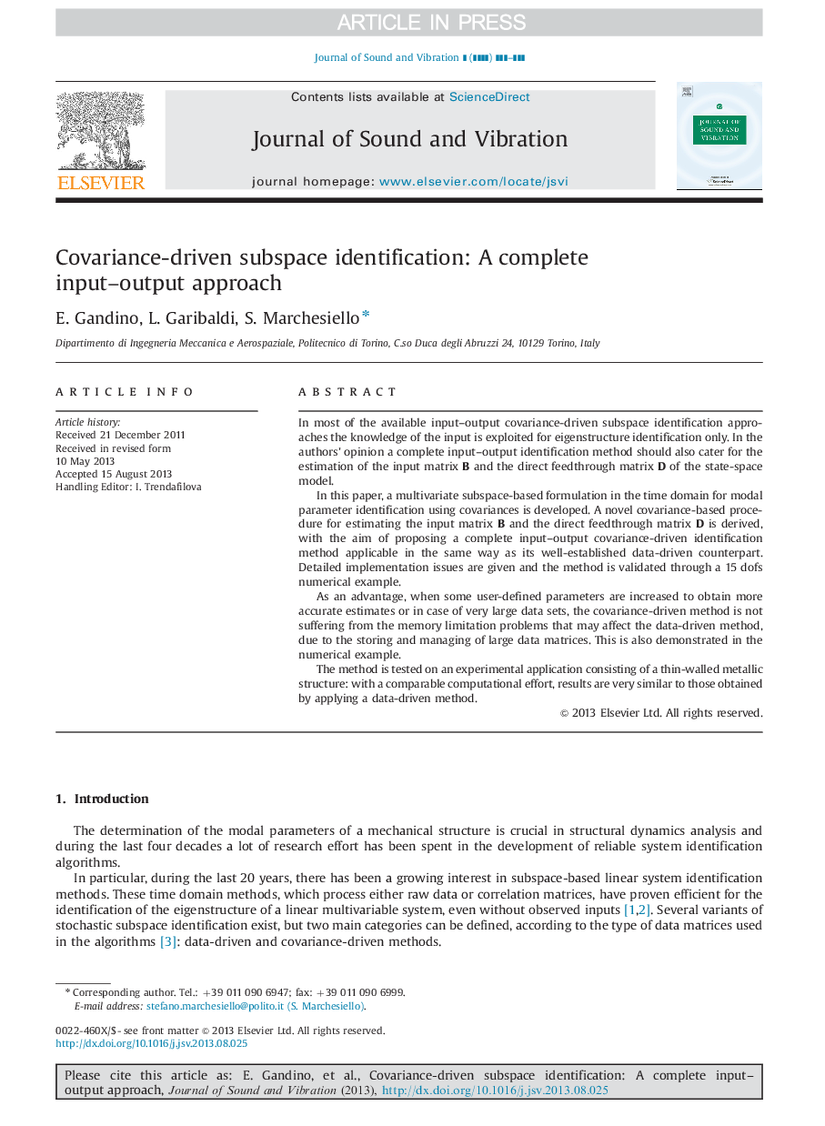 Covariance-driven subspace identification: A complete input-output approach