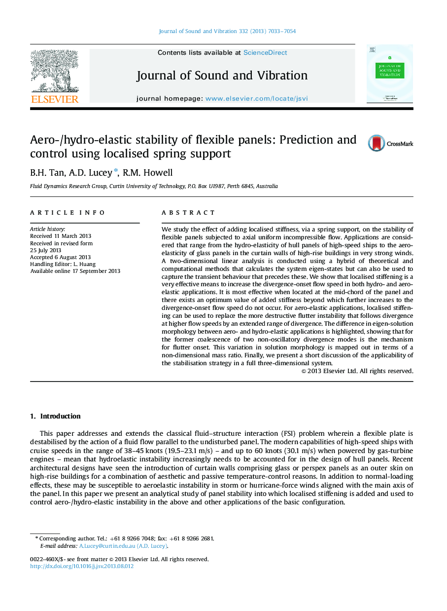 Aero-/hydro-elastic stability of flexible panels: Prediction and control using localised spring support