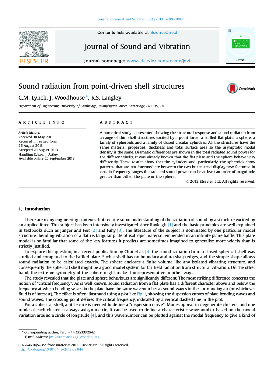 Sound radiation from point-driven shell structures