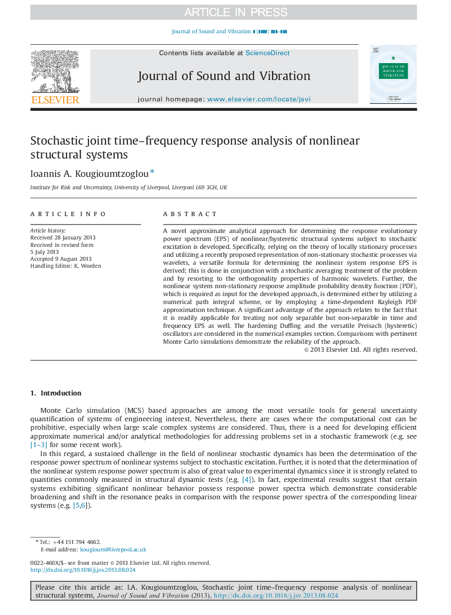 Stochastic joint time-frequency response analysis of nonlinear structural systems