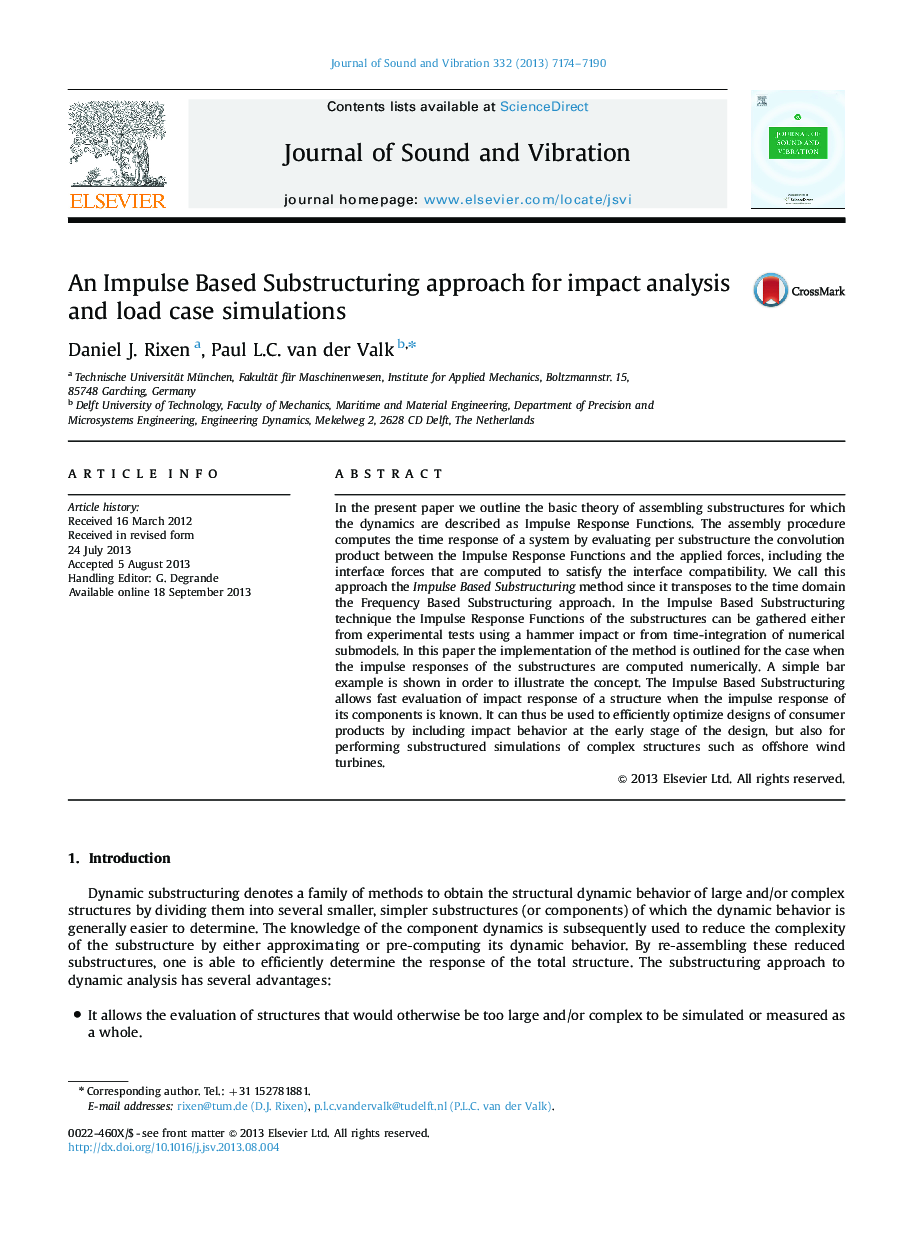 An Impulse Based Substructuring approach for impact analysis and load case simulations