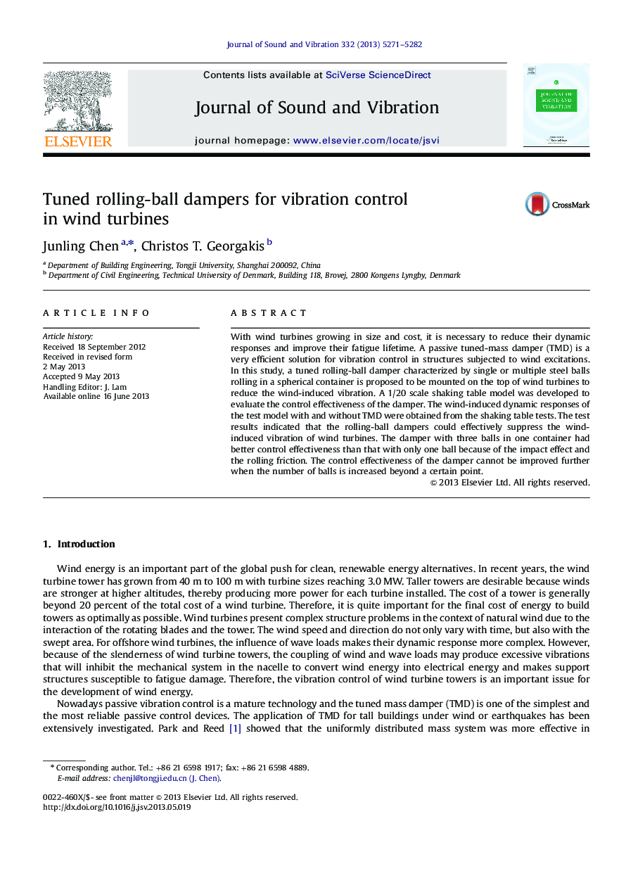 Tuned rolling-ball dampers for vibration control in wind turbines